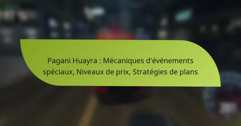 Pagani Huayra : Mécaniques d’événements spéciaux, Niveaux de prix, Stratégies de plans